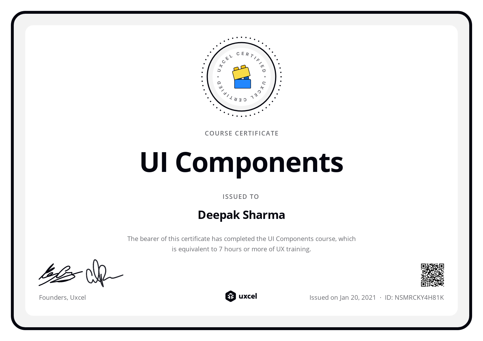 Deepak Sharma's certificate